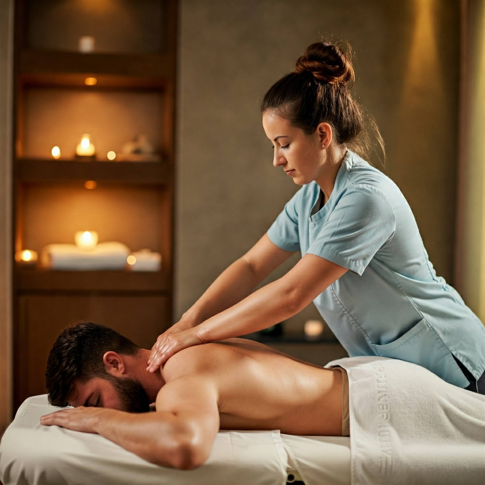 Client receiving a therapeutic massage in a calm spa room